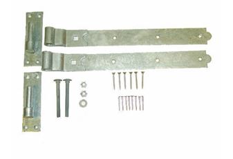 Pair - 400mm (Folded)Hook & Band Hinges Galvanised c/w Bolts and Screws