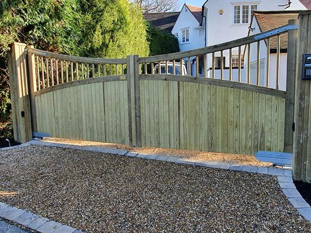 Cathedral courtyard gate with timber infills