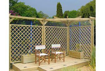 Wooden Corner Pergola with Trellis Panels | Includes 3 Trellis Panels, 4 Posts, End & Side Rails