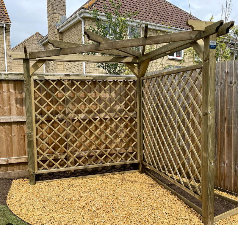 Wooden Corner Pergola with Trellis