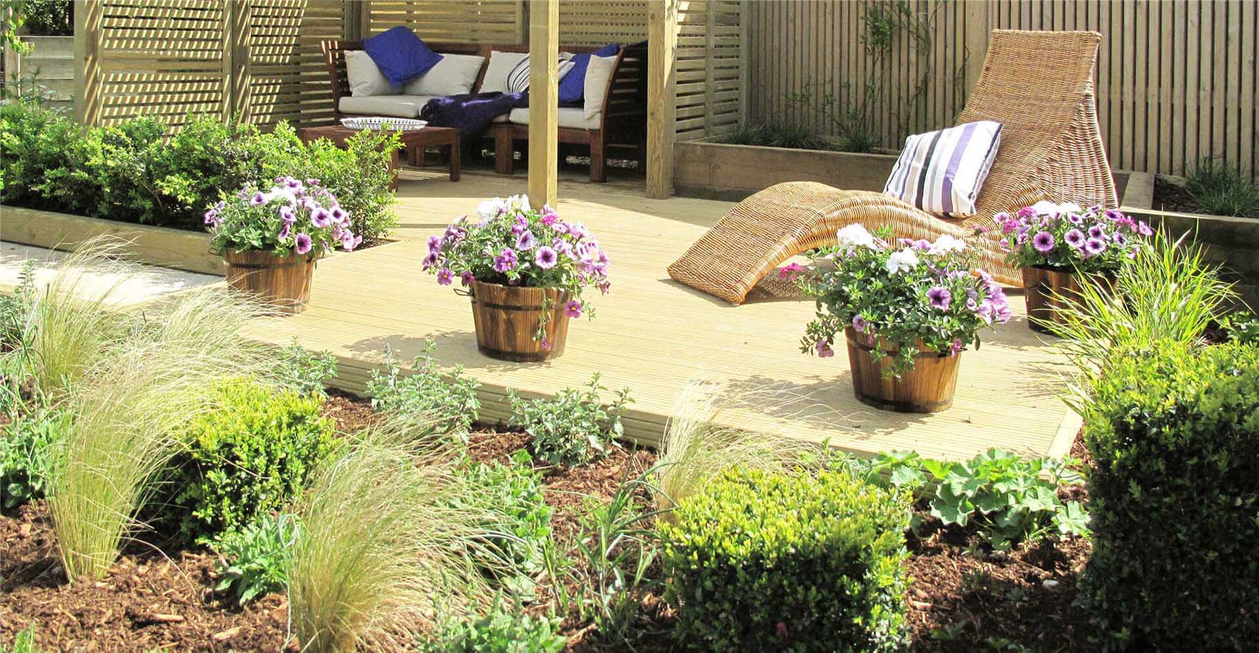 Decking covering unsightly concrete