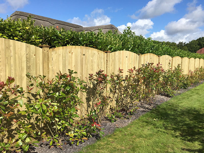 Convex curved featherboard fence panel