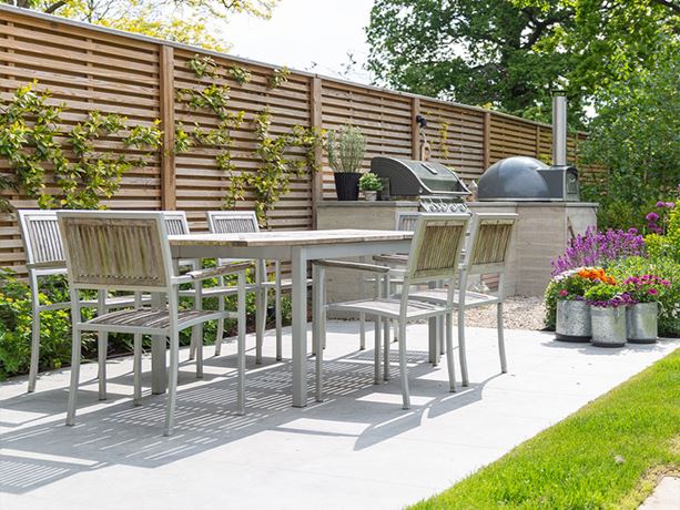 double slatted fence panels outdoor dining