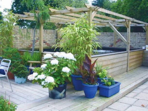 Wooden Pergola over fish pond