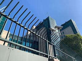 Barbican Defender Xtreme Vertical Bar Fencing protecting high security building