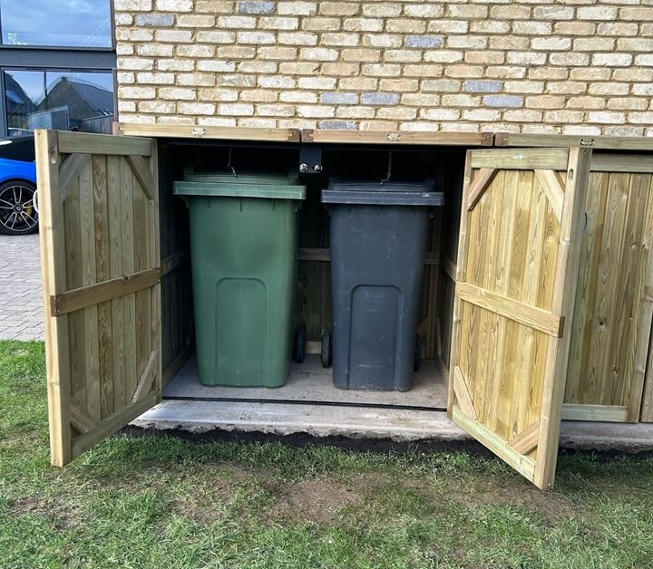 Double Wooden Wheelie Bin Store Door Open