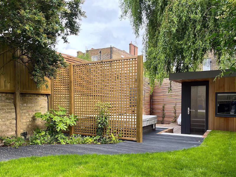 Lattice fence panels for hot tub garden screen