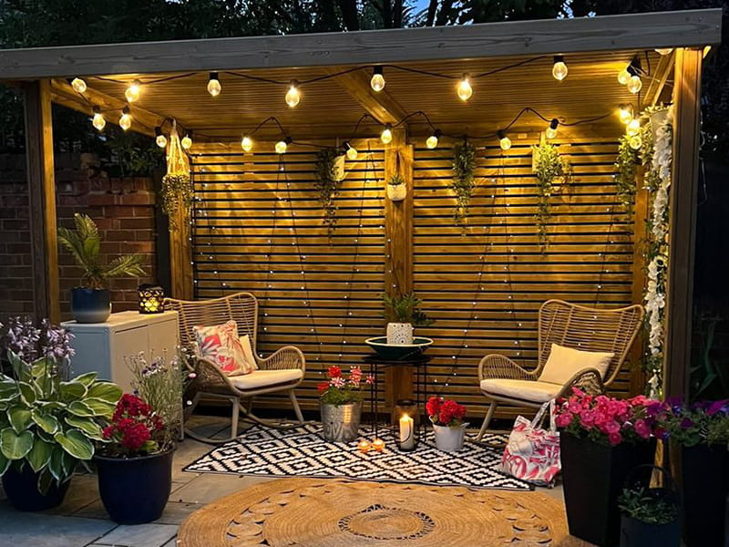 garden shelter with lighting for winter