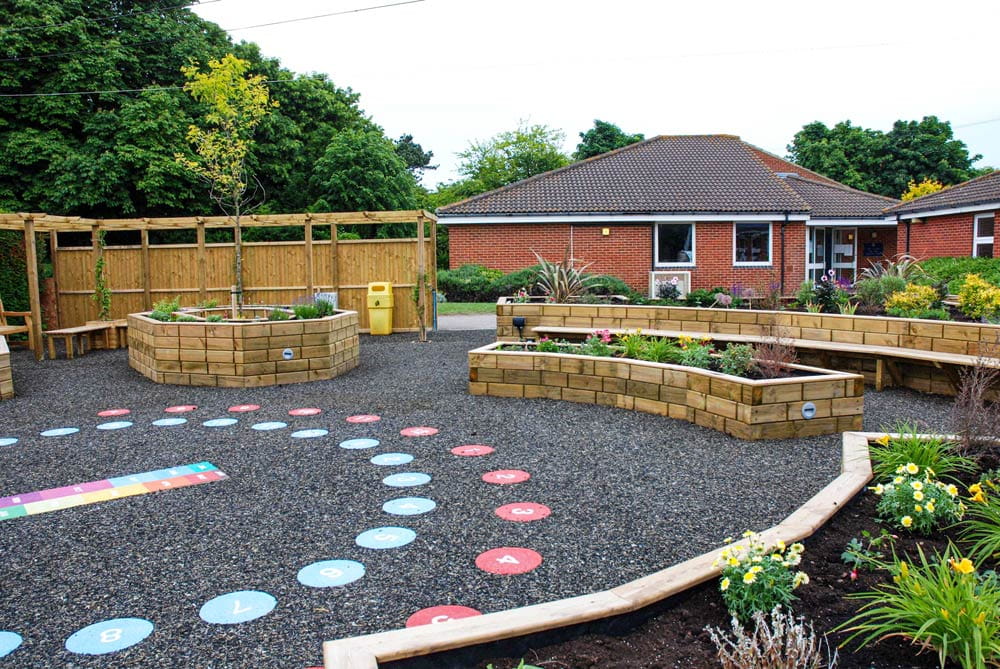 Raised beds and timber pergola