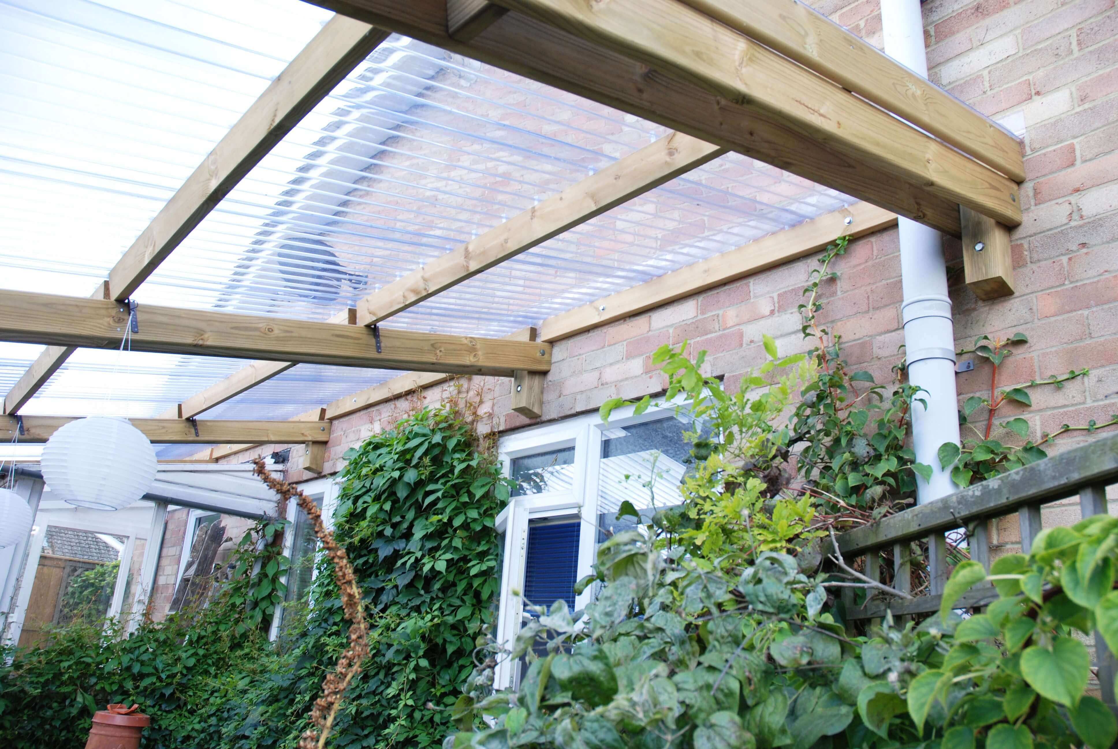 Pergola parts with plastic roof covering