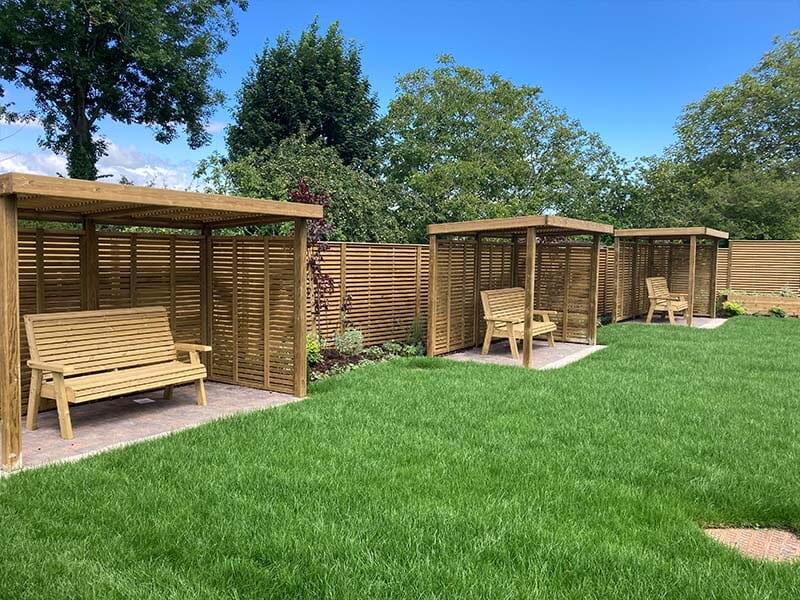 communal garden with garden shelters