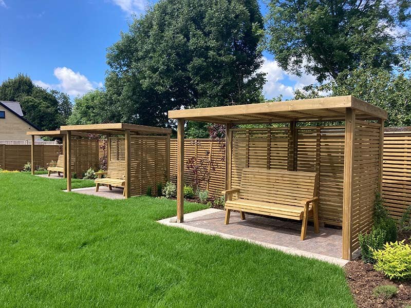 wooden garden shelter with sides