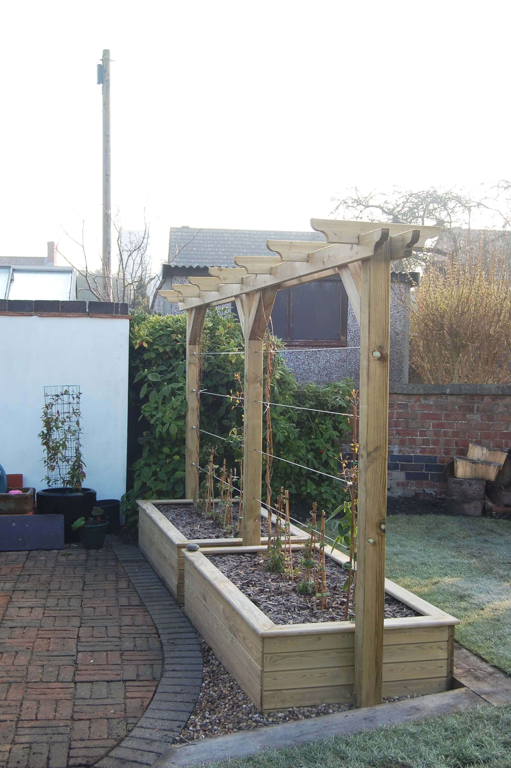 Pergola and raised beds structure create a green screen Jacksons Fencing