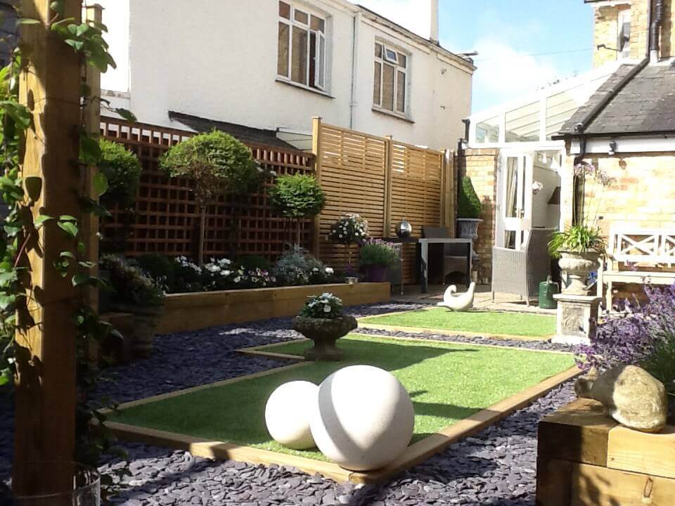 raised beds and artificial lawns