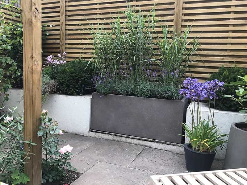 raised planters in garden