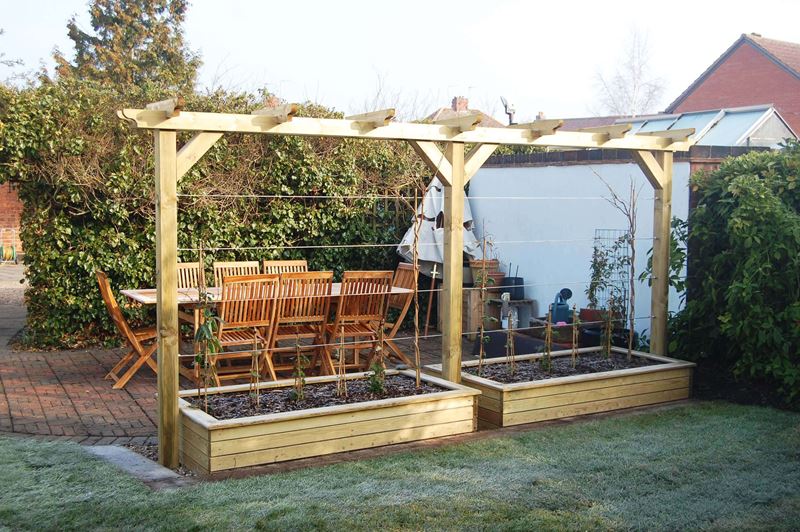 pergola and raised beds long view