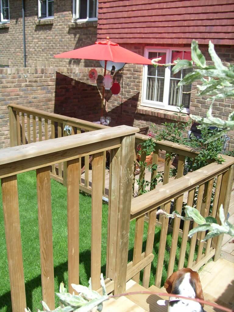 Balustrade leading to garden lawn