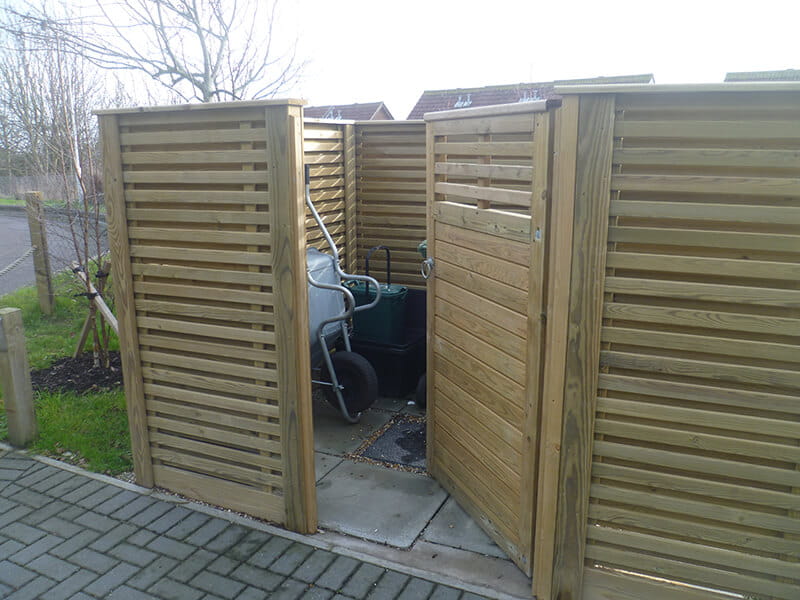bin storage area with double slatted panels and garden gate bin storage area with double slatted panels and garden gate