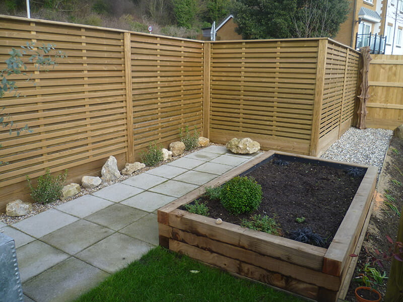 Double Slatted Fence Panels and repurpose timber sleepers