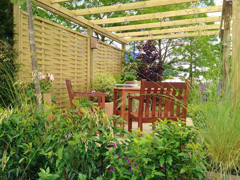 Shaded dining spot in garden