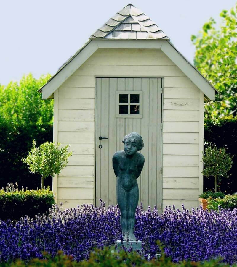 garden shed with statue 