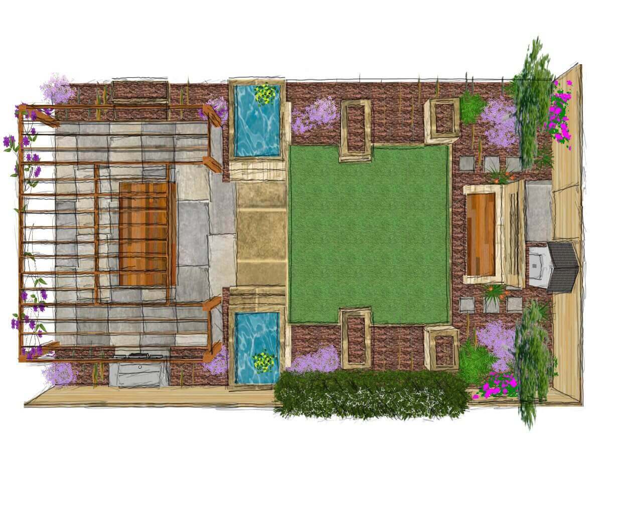 GWL final - coloured and planted - 3D plan 1