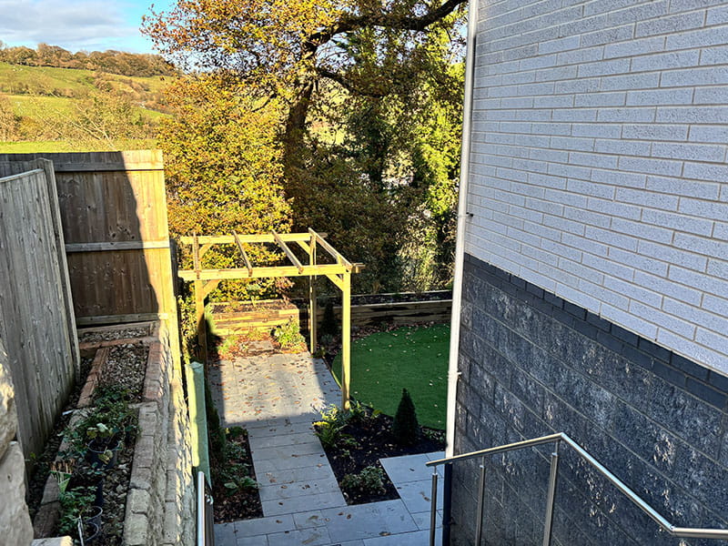 Wooden pergola patio area