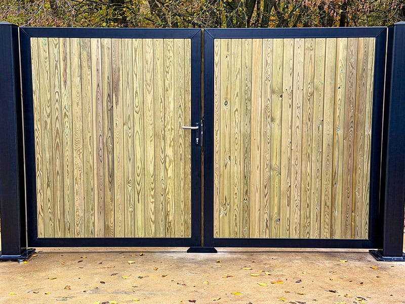 Timber and steel driveway gate