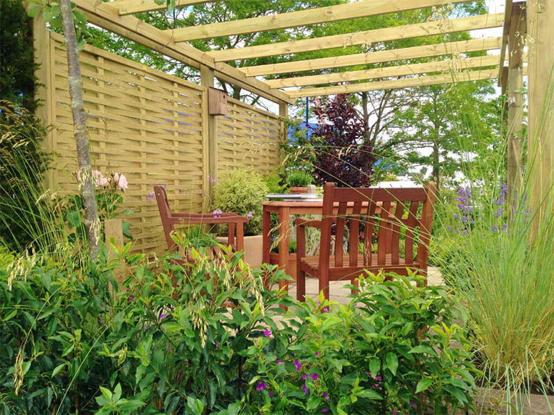 Garden pergolas with Woven fence panels