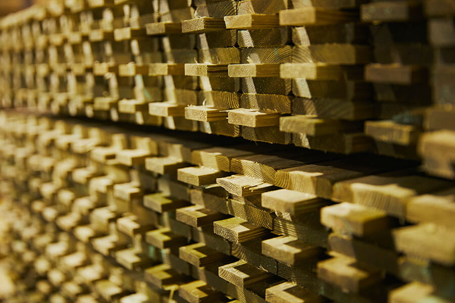 Timber after pressure treatment process