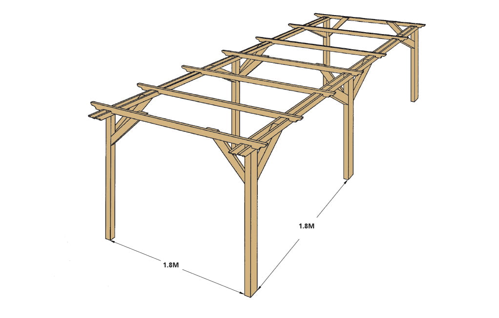 1.8m double wooden pergola
