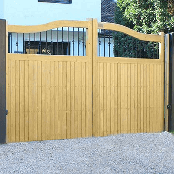 Wooden Driveway Gate with Ornamental Metal Infill