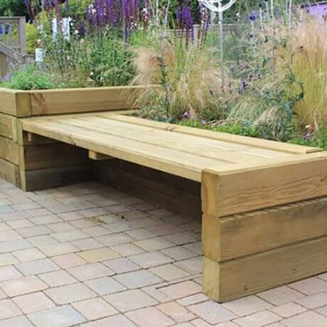 Ungrooved Jakwall timber sleeper alternative used for garden seating