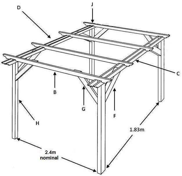 wooden pergola kit 2.4m